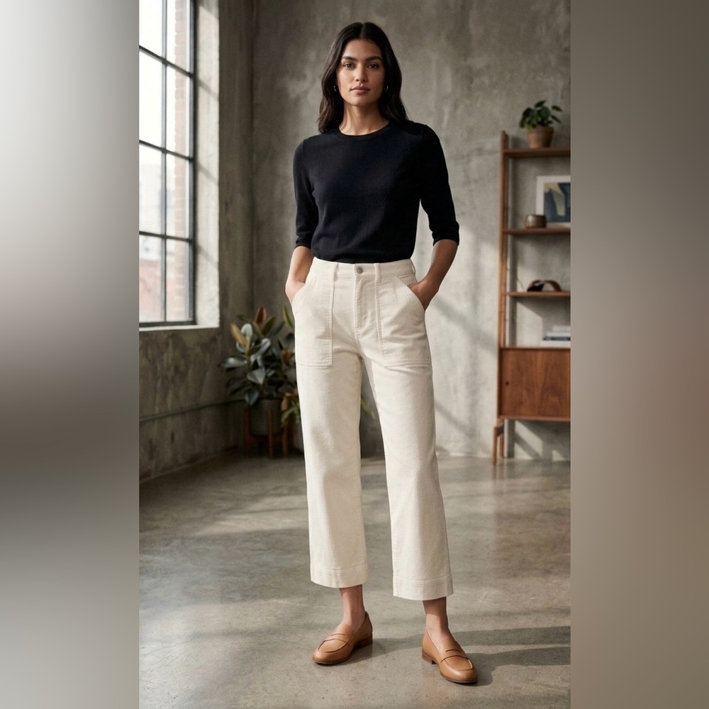 Club Monaco Soft Cream Corduroy Patch Pocket Cropped Pants -‎ Size 00